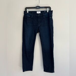 Frame Le Garcon Crop Jeans in Penman Dark Blue/Black Wash, size 27
